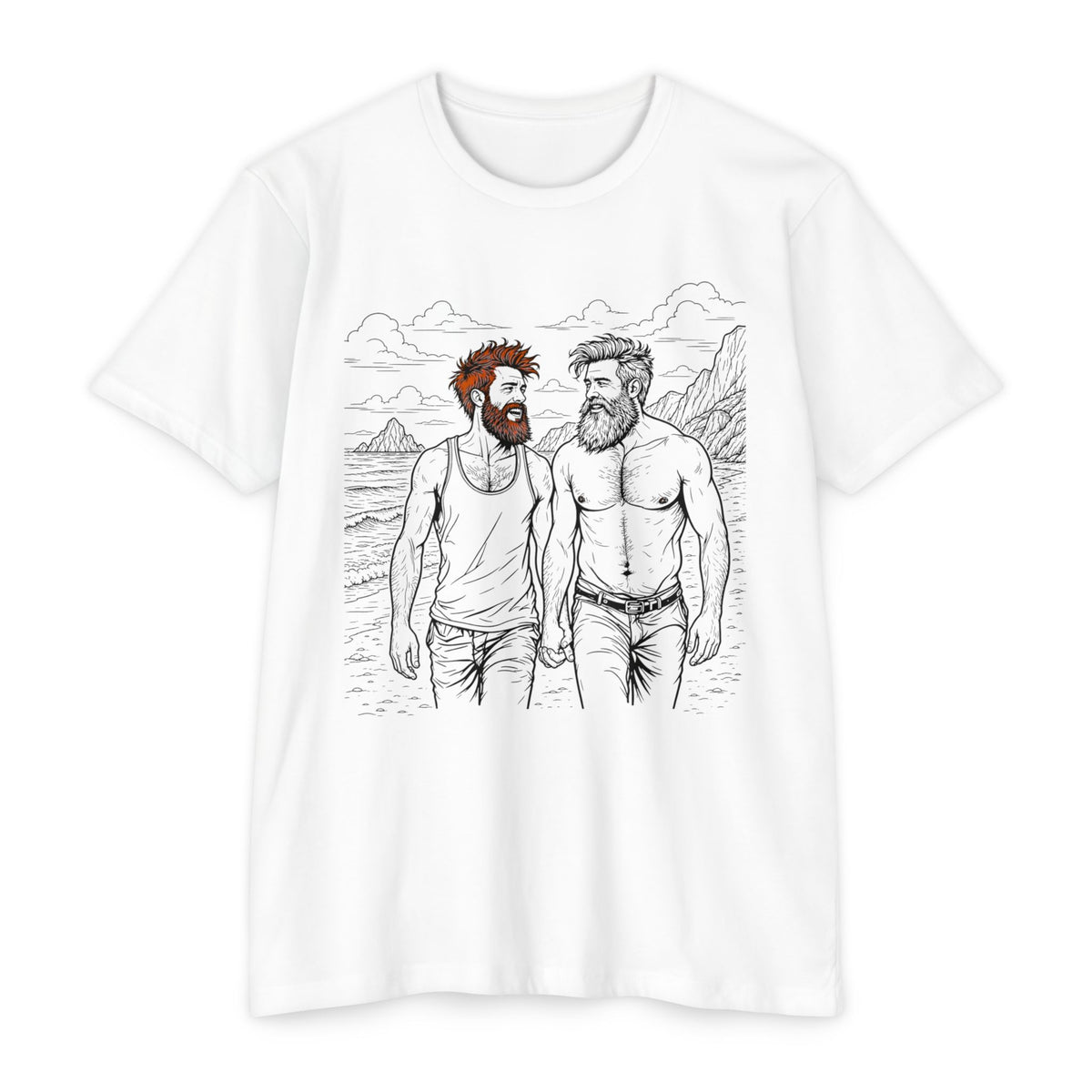 Coastal Connection Bear Pride Gay Couple Beach Graphic Tee for Men