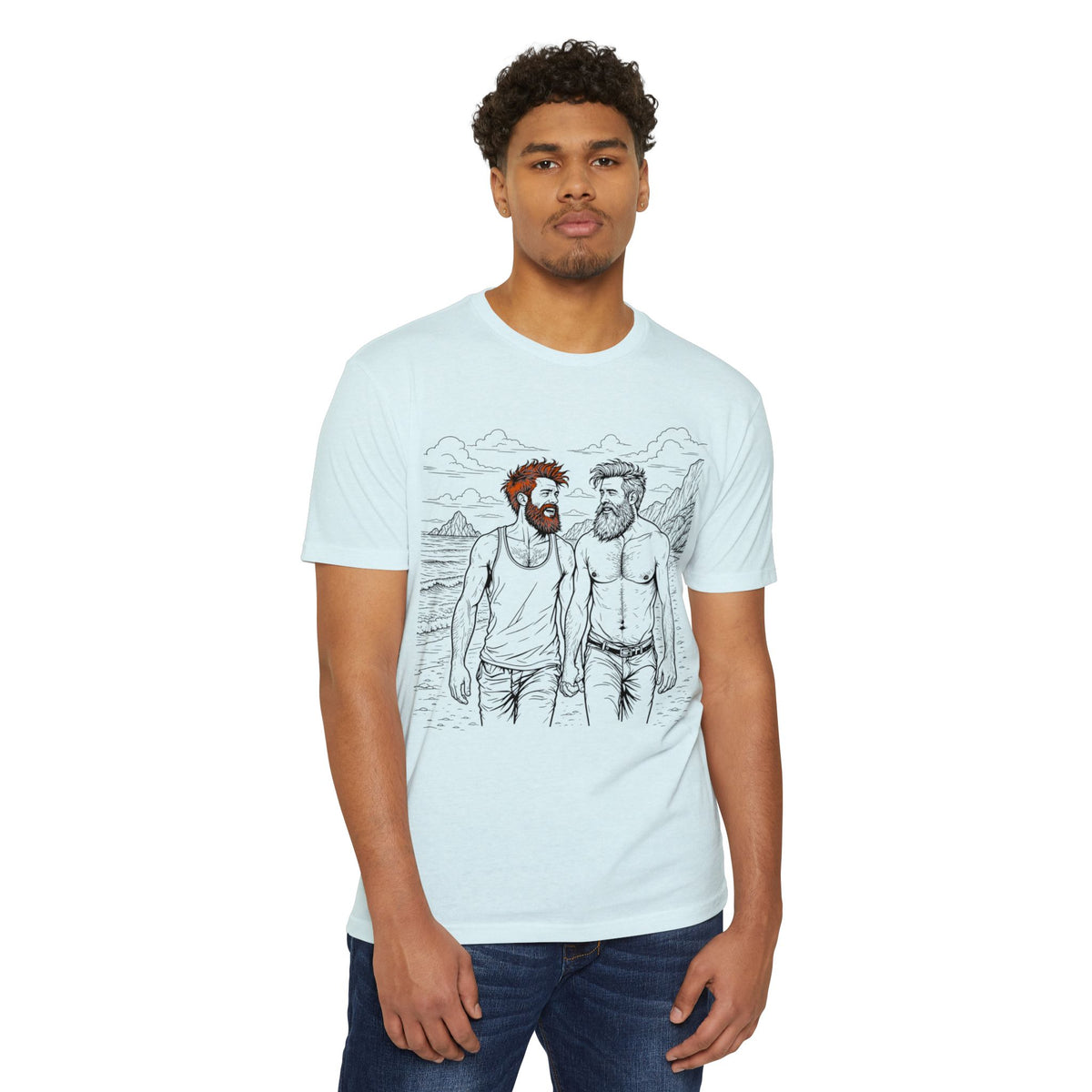 Coastal Connection Bear Pride Gay Couple Beach Graphic Tee for Men