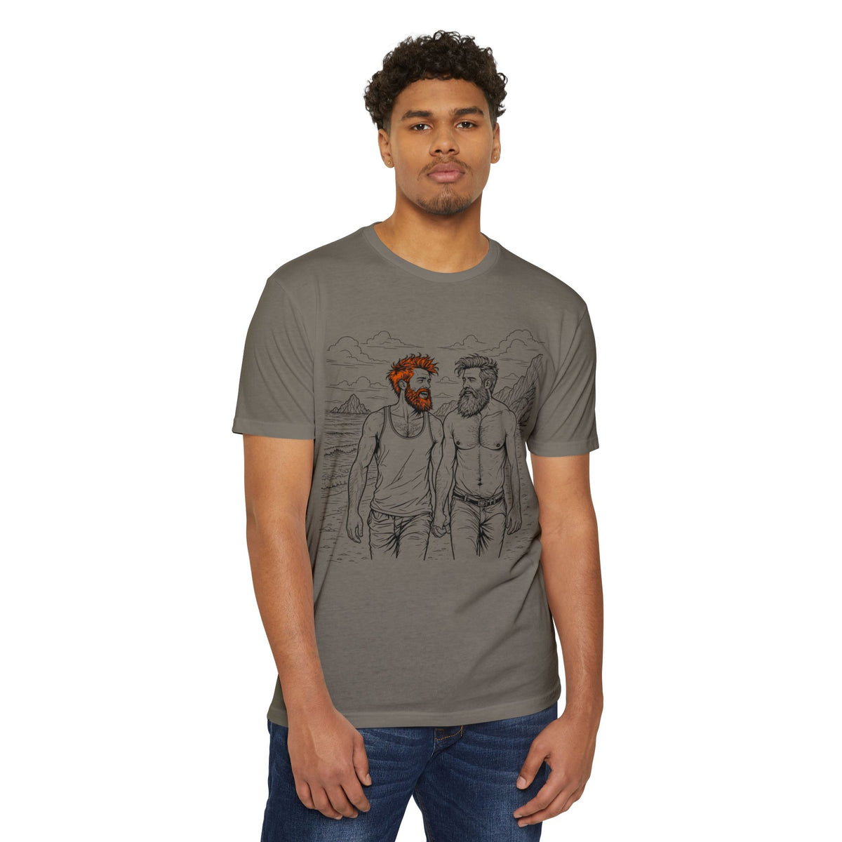 Coastal Connection Bear Pride Gay Couple Beach Graphic Tee for Men