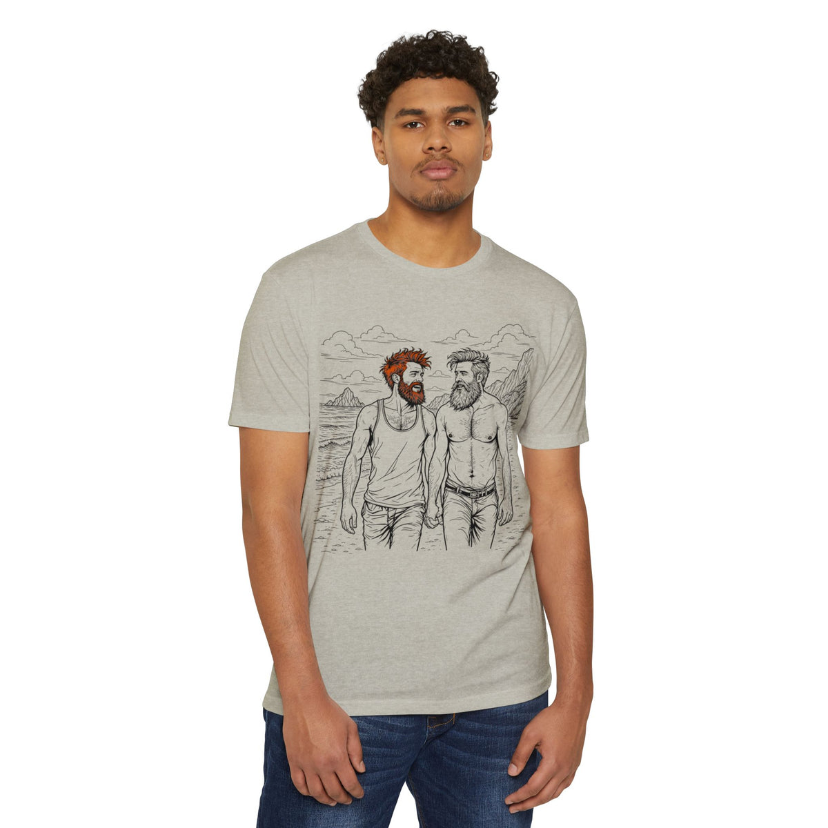 Coastal Connection Bear Pride Gay Couple Beach Graphic Tee for Men