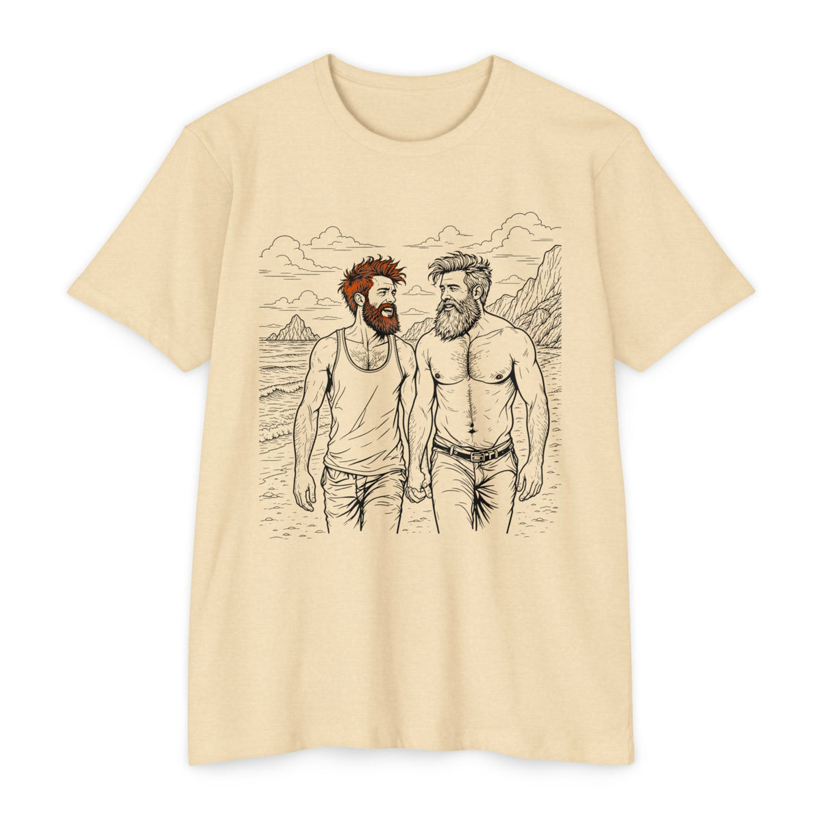 Coastal Connection Bear Pride Gay Couple Beach Graphic Tee for Men