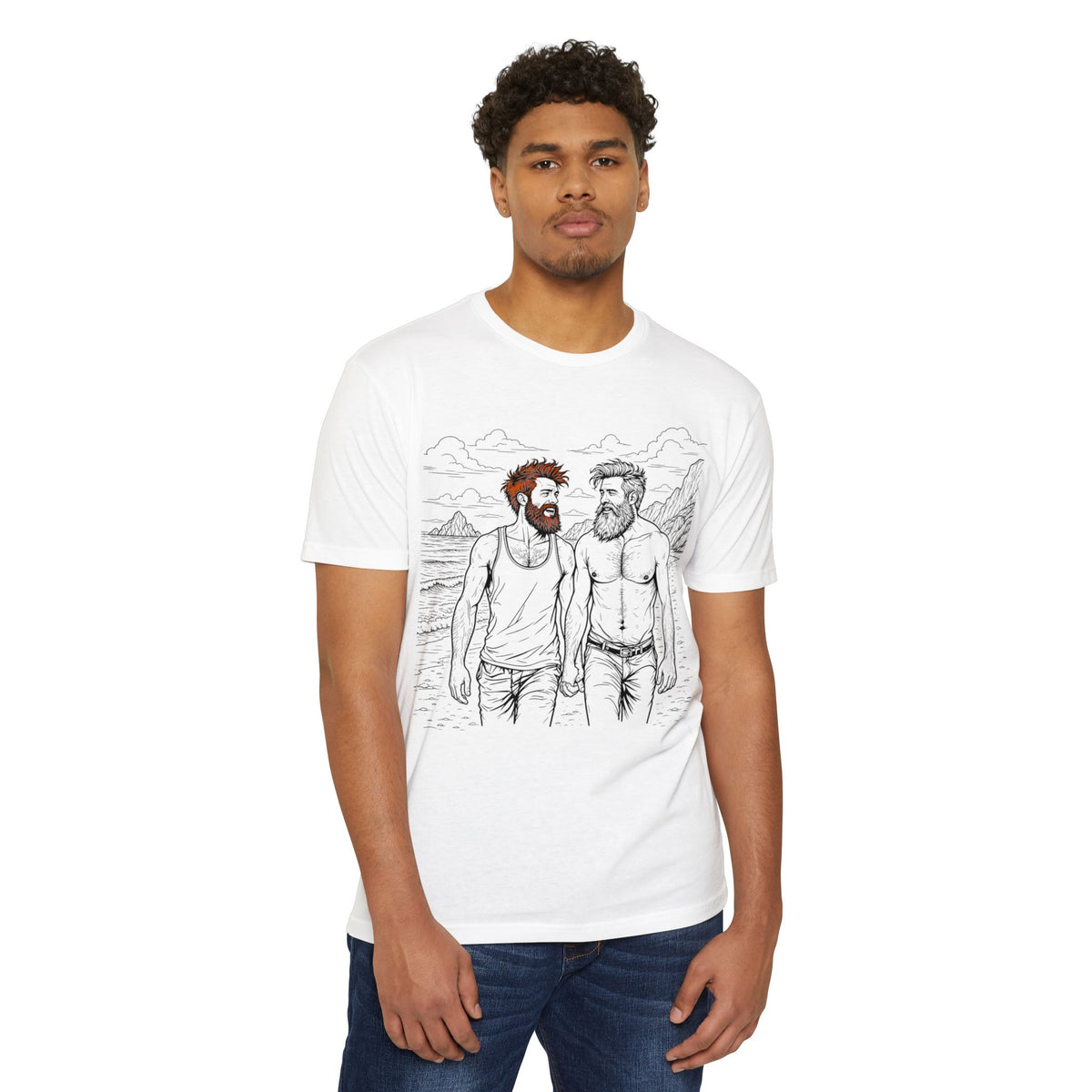 Coastal Connection Bear Pride Gay Couple Beach Graphic Tee for Men