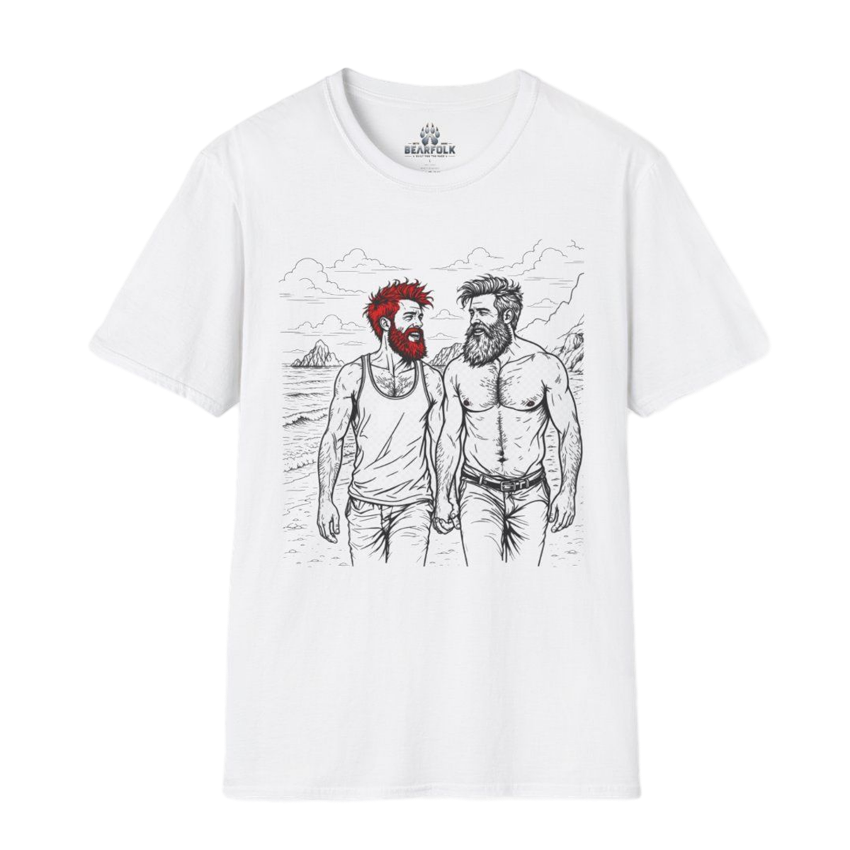 Coastal Connection Bear Pride Gay Couple Beach Graphic Tee for Men