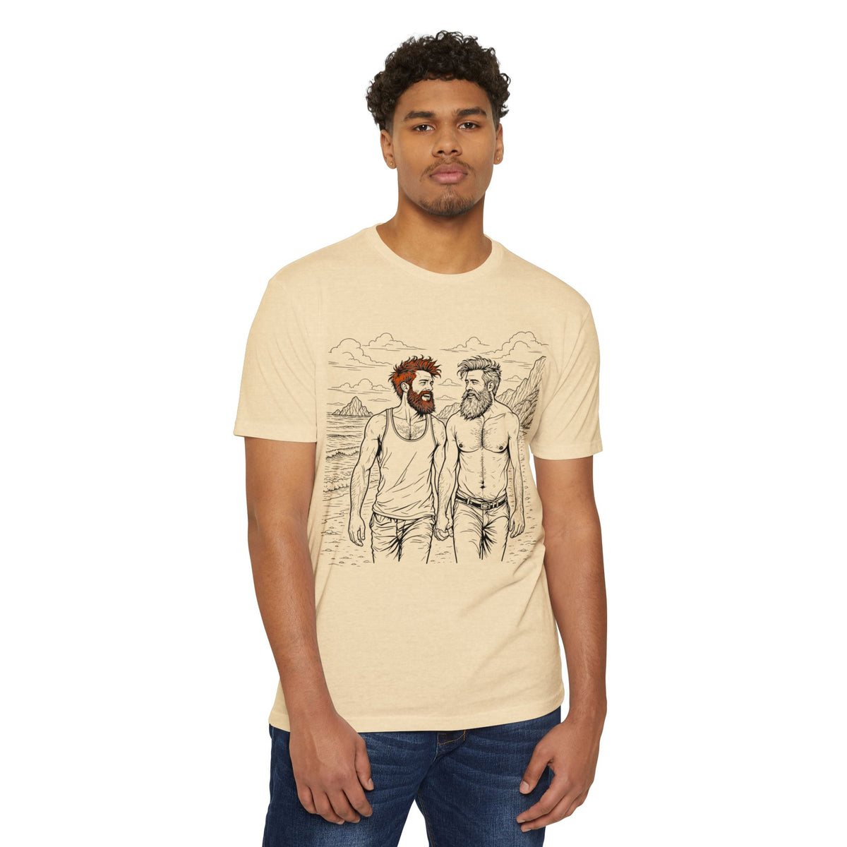 Coastal Connection Bear Pride Gay Couple Beach Graphic Tee for Men