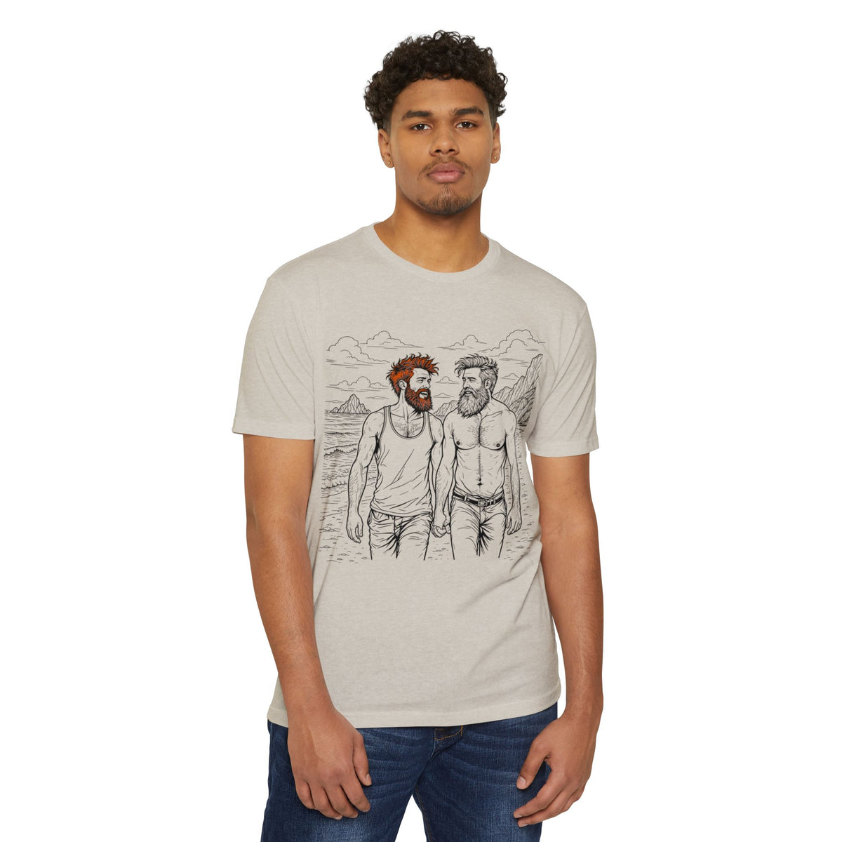 Coastal Connection Bear Pride Gay Couple Beach Graphic Tee for Men