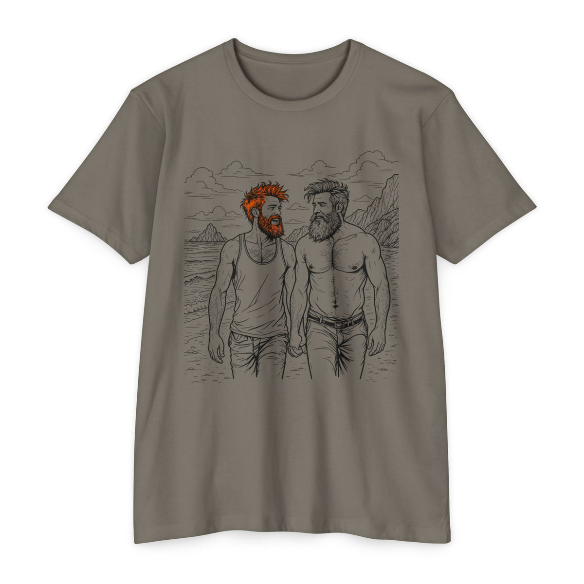 Coastal Connection Bear Pride Gay Couple Beach Graphic Tee for Men