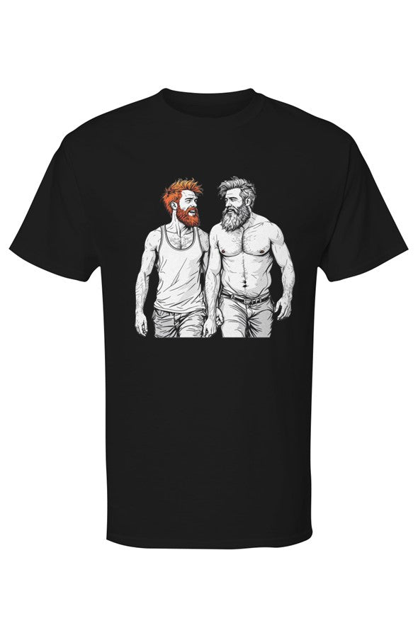 2 Men Walking Mens Gold Soft Touch Tshirt