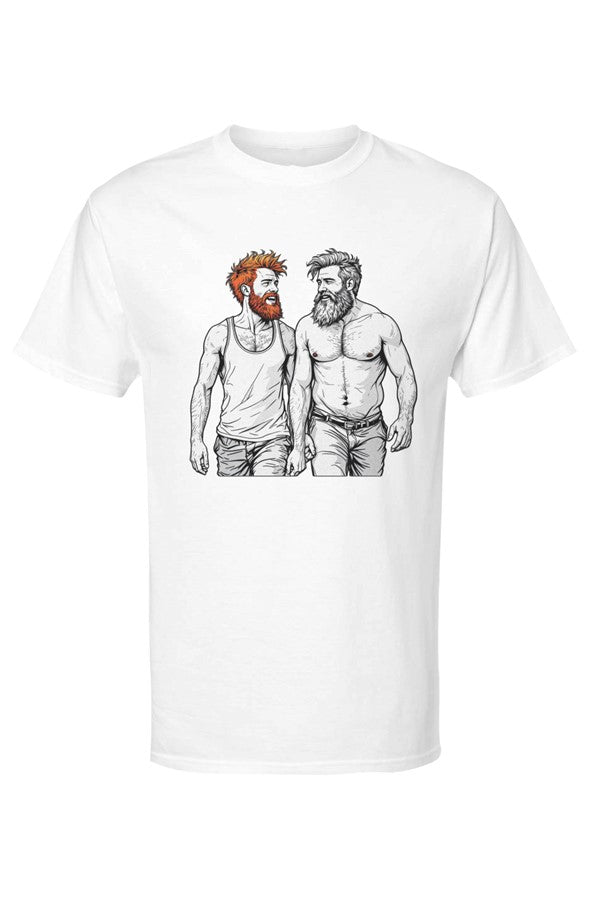 2 Men Walking Mens Gold Soft Touch Tshirt