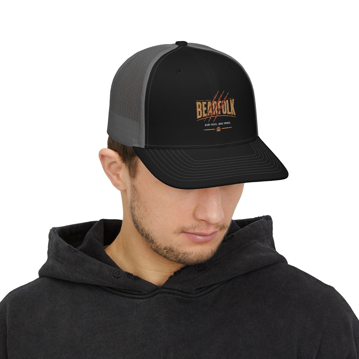 Bearfolk Bearclaw Retro Trucker Cap — Rustic Hunting Snapback Hat